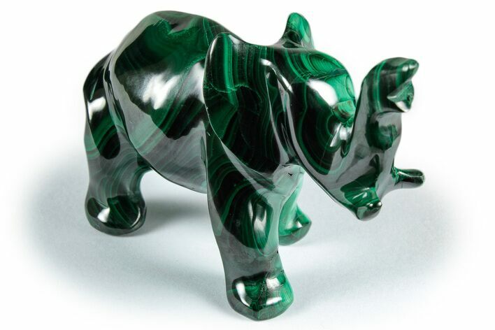Polished Banded Malachite Elephant Carving - DR Congo #335562